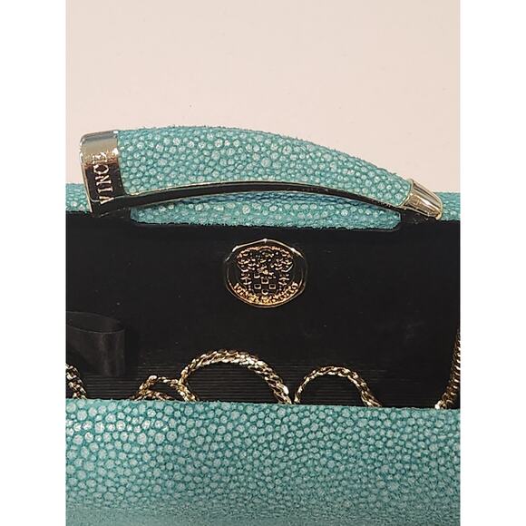 Vince Camuto Women’s Evening Clutch Bag Turquoise Faux Stingray Texture Gold... - Picture 9 of 12